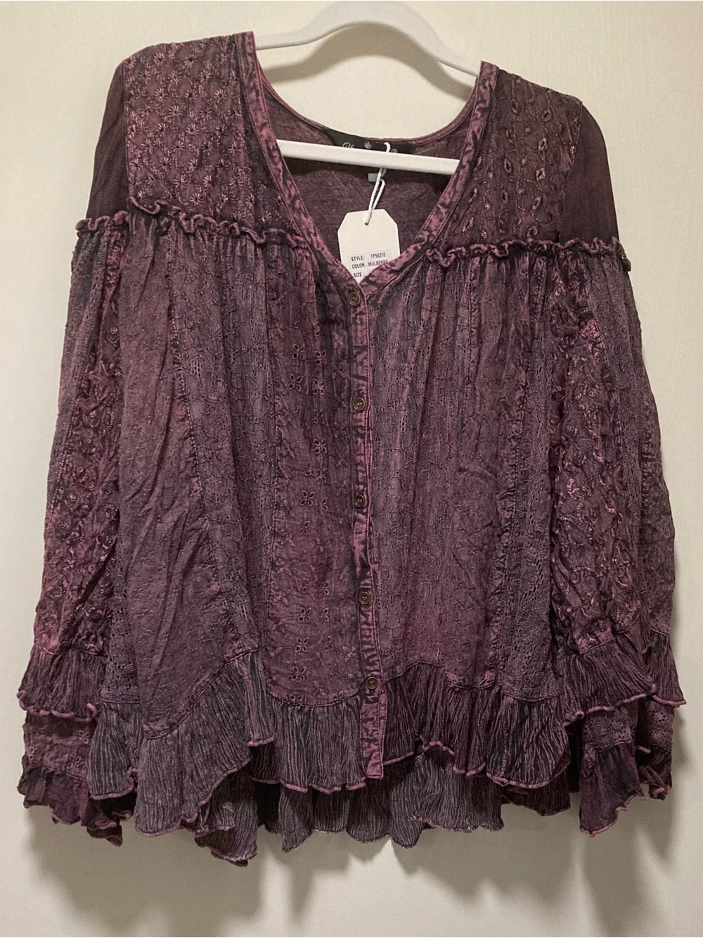 Young Threads Mulberry Boho Ruffle Button-Front Top - Picture 2 of 4